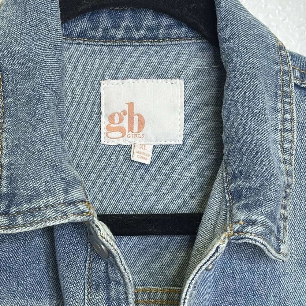 GB Girls Light Blue Distressed Denim Jacket - Picture 2 of 6